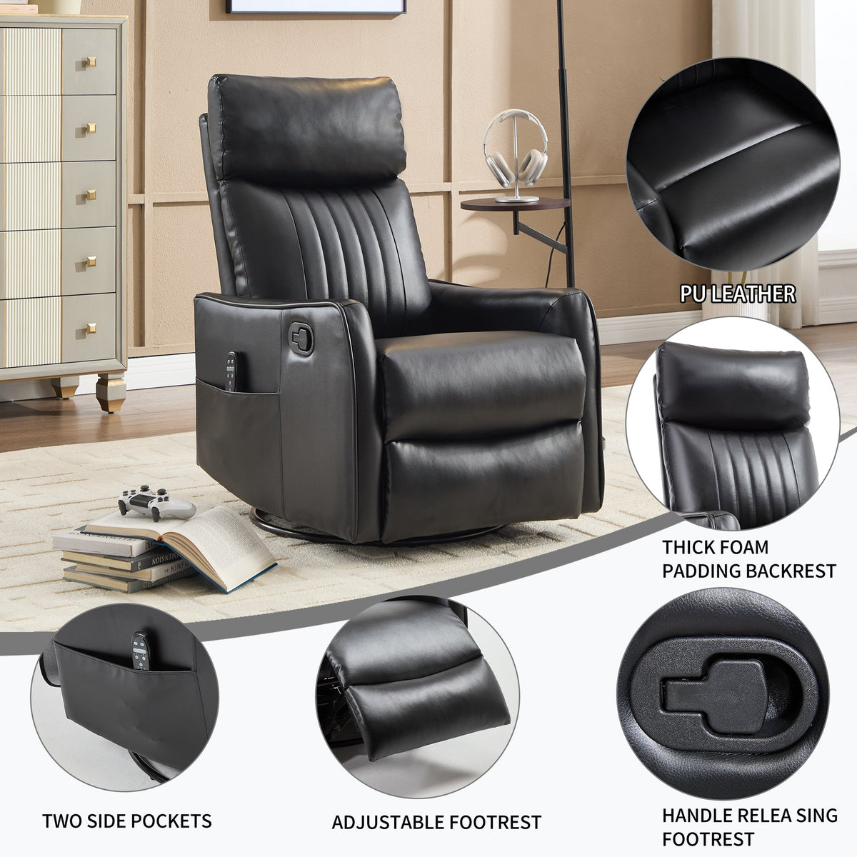Sevair Deco Heated Massage Swivel Recliner