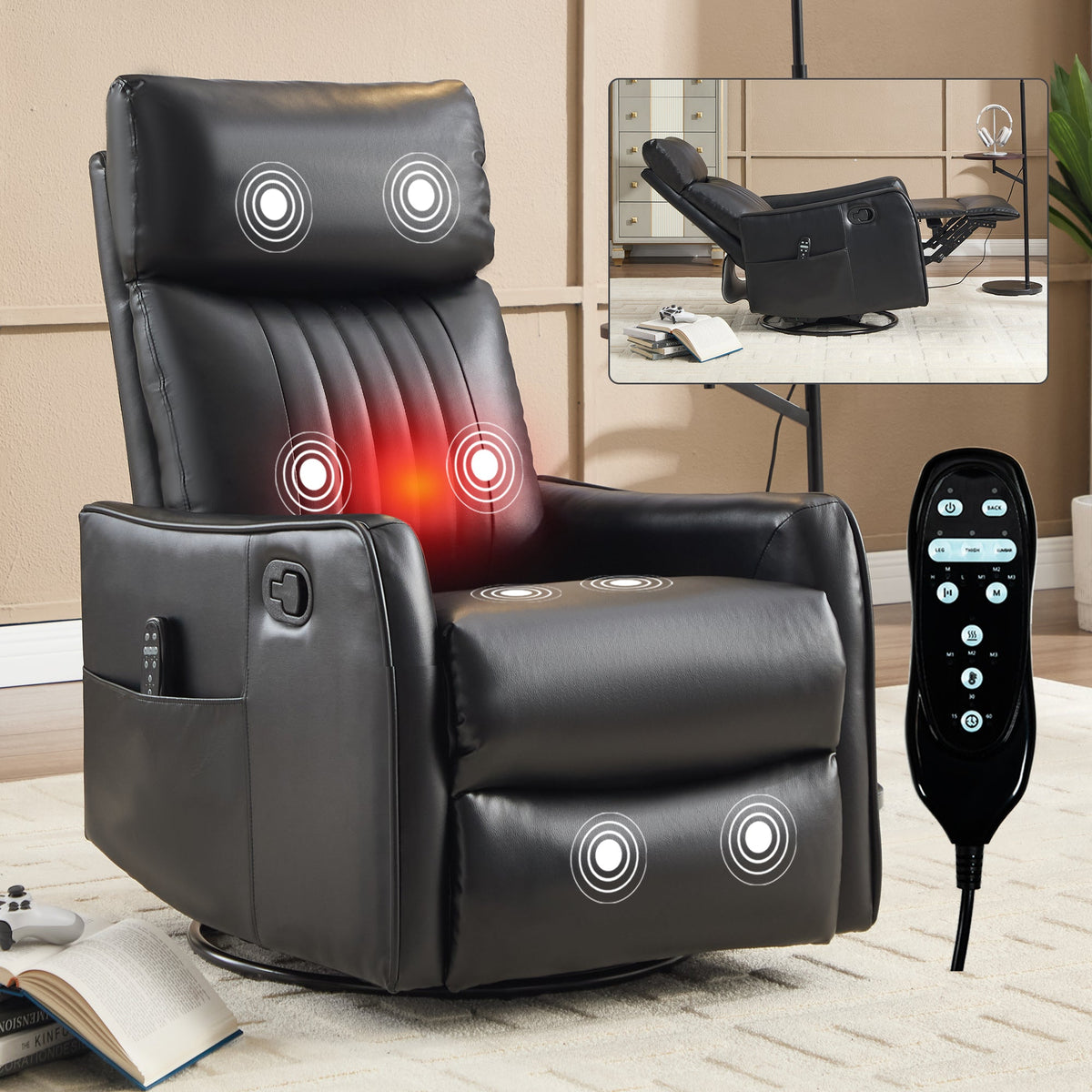 Sevair Deco Heated Massage Swivel Recliner