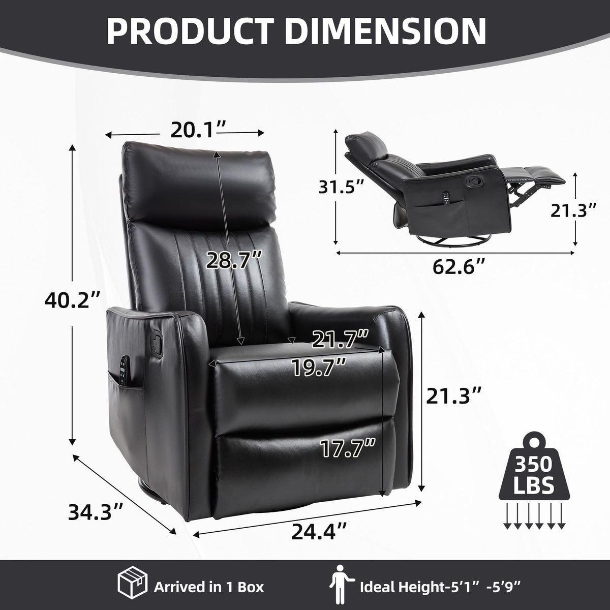 Sevair Deco Heated Massage Swivel Recliner