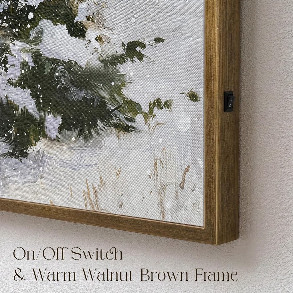 Sevair Deco Lighted Framed Snowy Tree Canvas Wall Decor