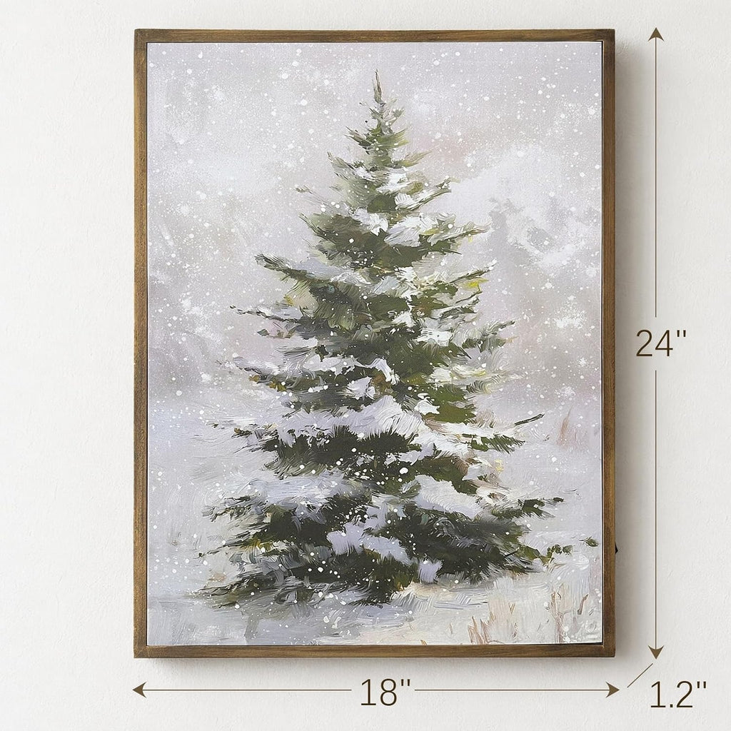 Sevair Deco Lighted Framed Snowy Tree Canvas Wall Decor