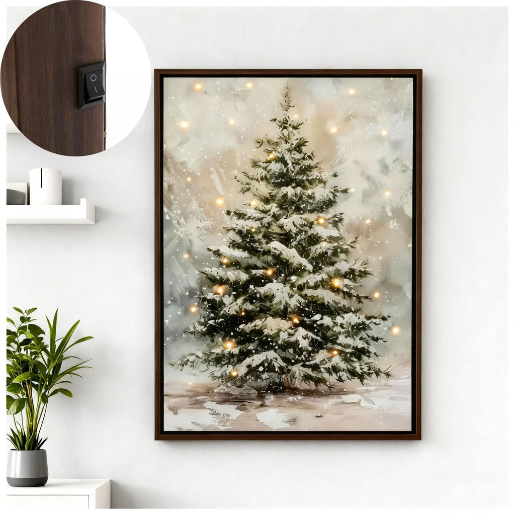 Sevair Deco Lighted Framed Snowy Tree Canvas Wall Decor