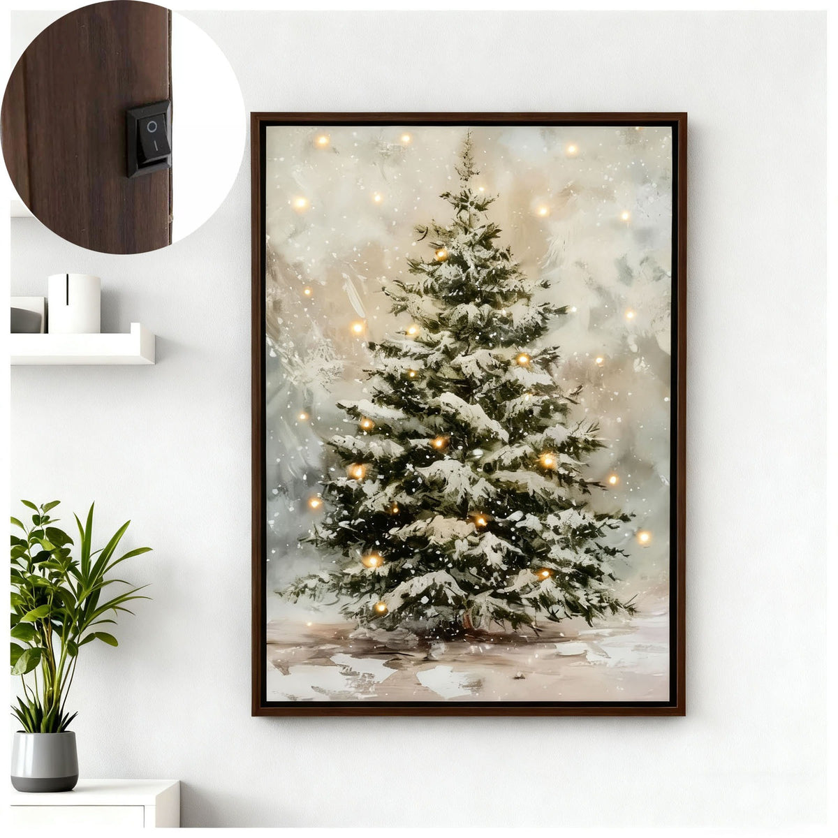 Sevair Deco Lighted Framed Snowy Tree Canvas Wall Decor