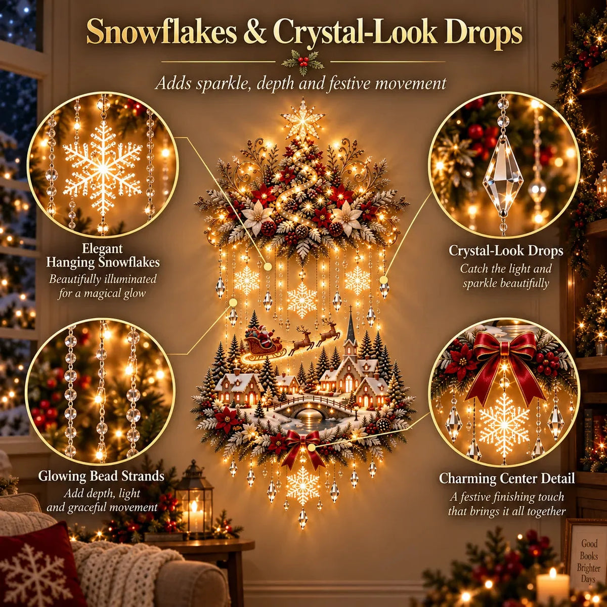 Sevair Deco Illuminated Christmas Tree & Village Wall Hanging