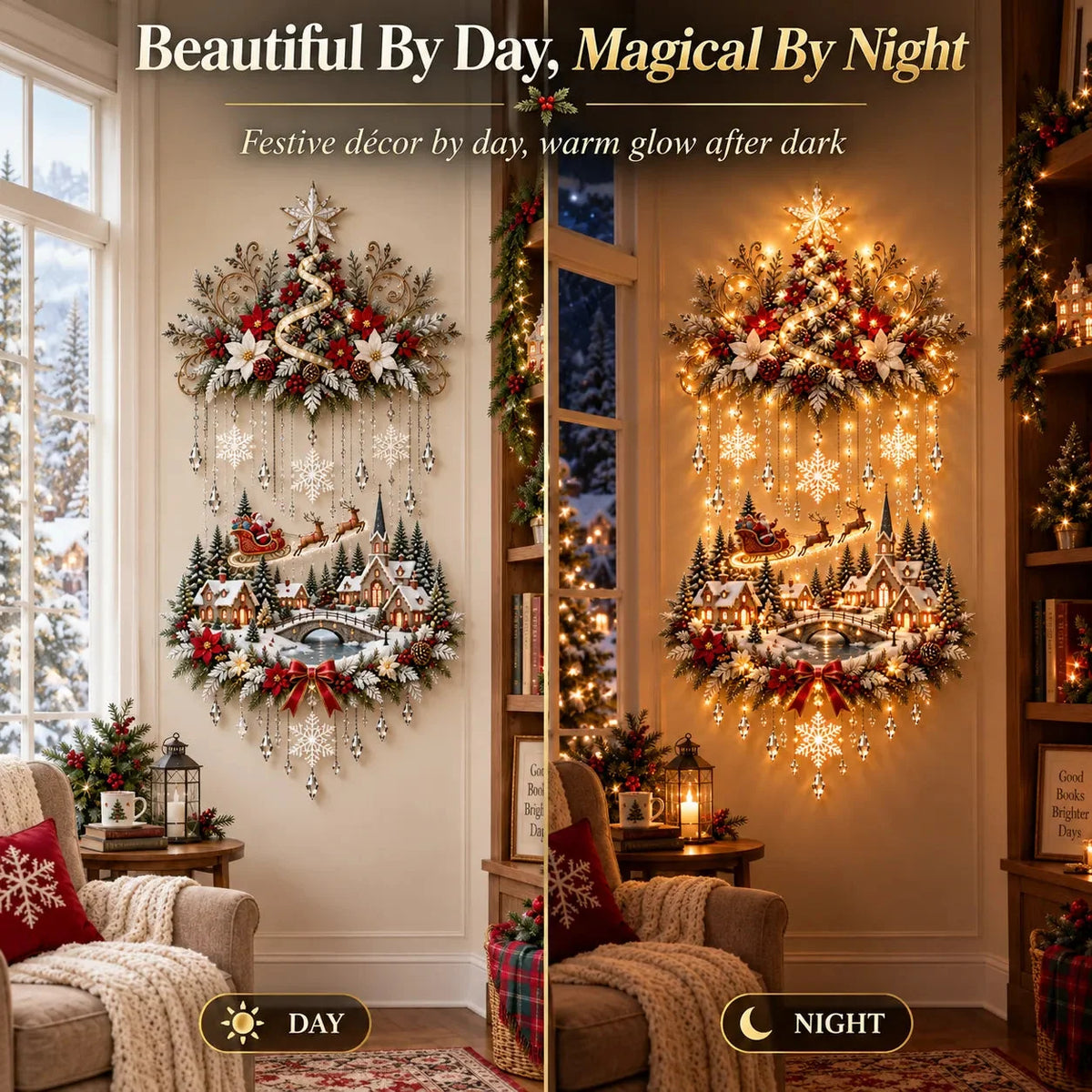 Sevair Deco Illuminated Christmas Tree & Village Wall Hanging