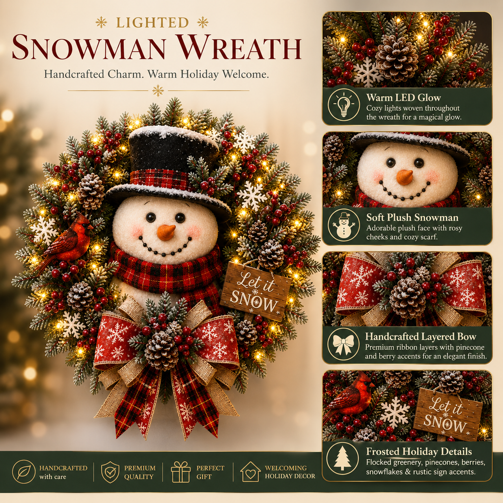 Sevair Deco Snowman Glow Christmas Wreath