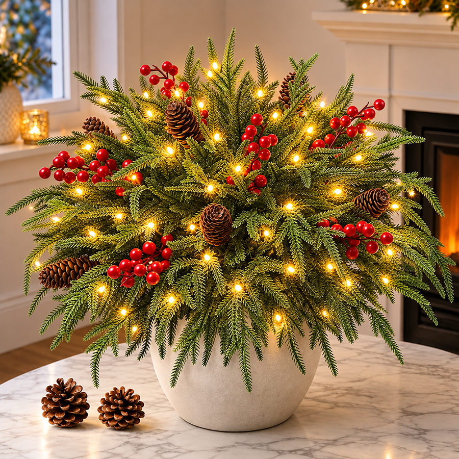 Sevair Deco Pre-Lit Christmas Evergreen Arrangement