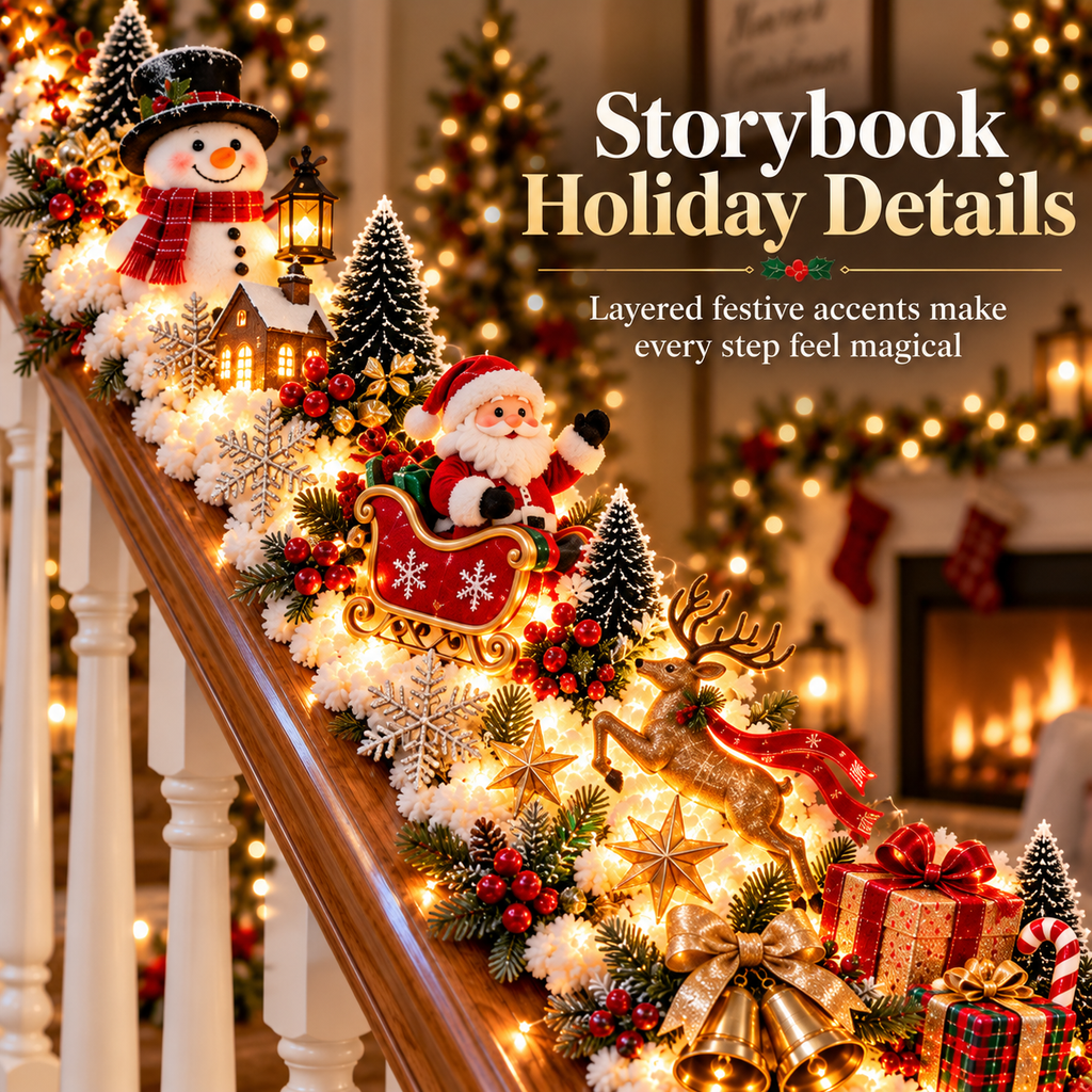 Sevair Deco Santa’s Sleigh Snowy Stair Railing Decor