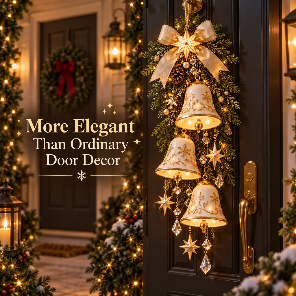 Sevair Deco Golden Bell Blessing Cascade – Lighted Christmas Door Decor