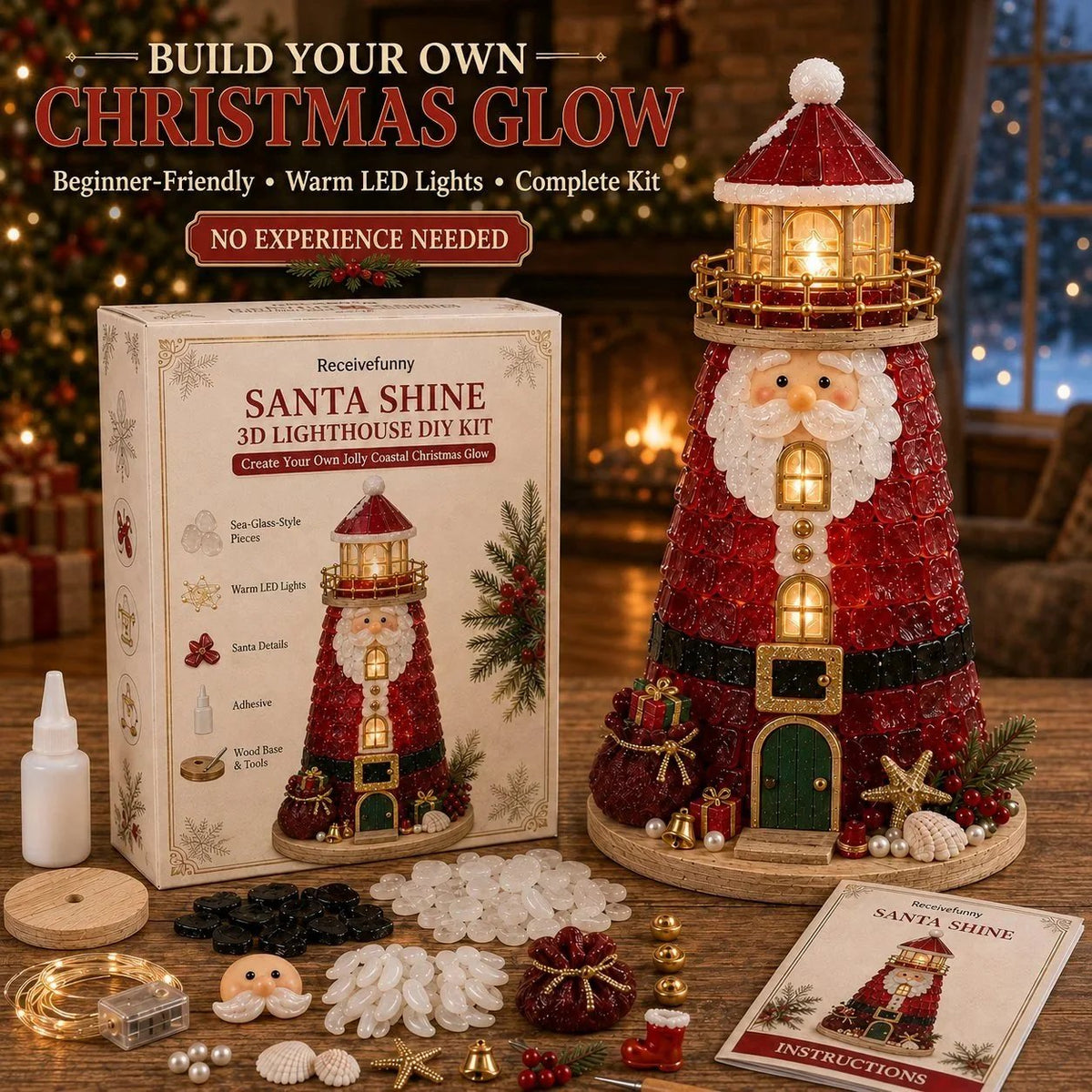 Sevair Deco Beginner-Friendly DIY Lighted Christmas Character Sea Glass-Style Lighthouse Kit Collection