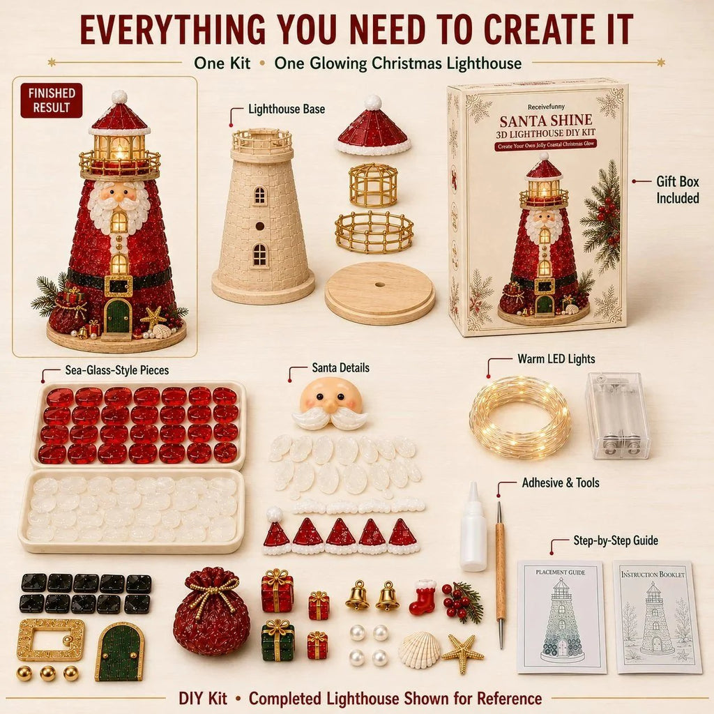 Sevair Deco Beginner-Friendly DIY Lighted Christmas Character Sea Glass-Style Lighthouse Kit Collection