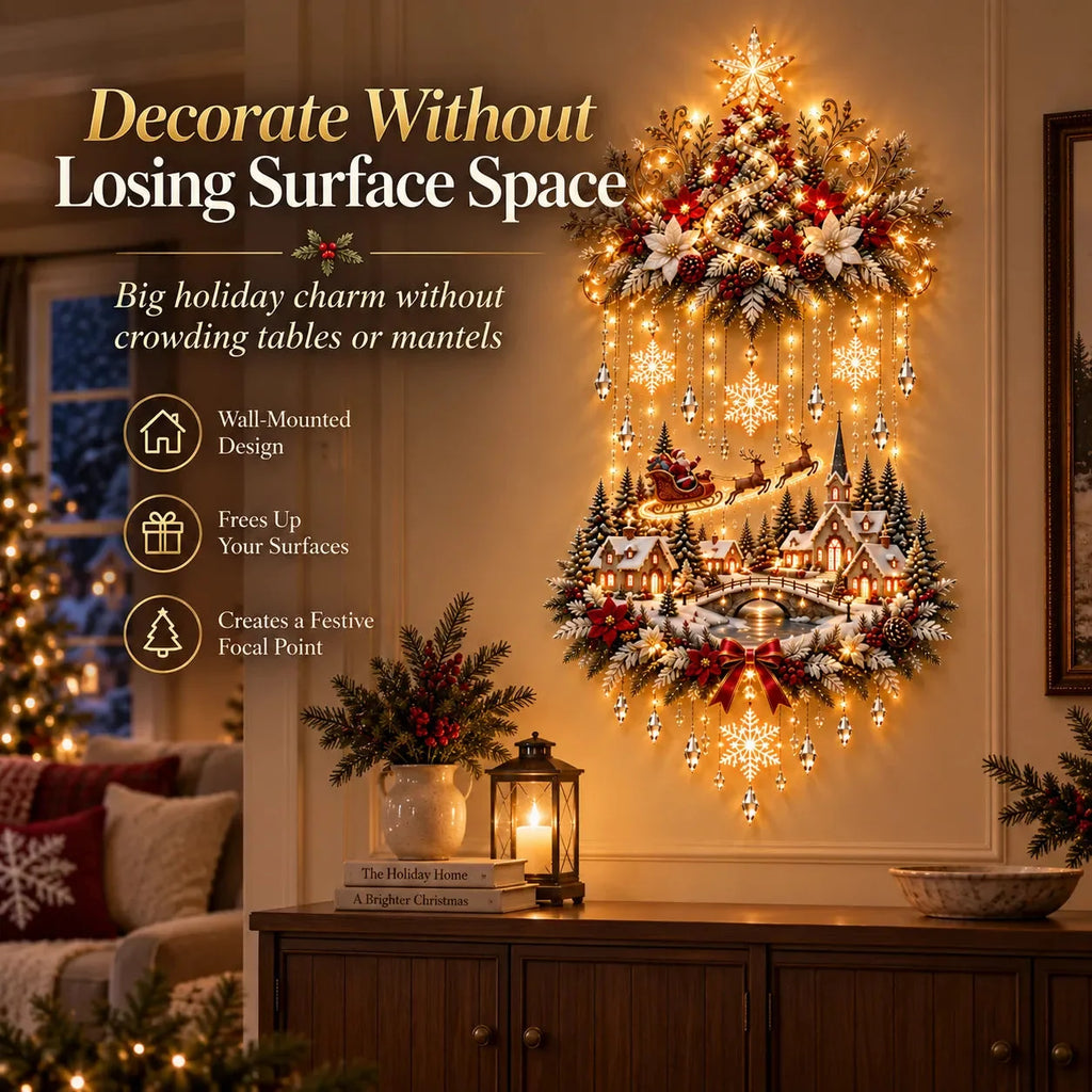 Sevair Deco Illuminated Christmas Tree & Village Wall Hanging