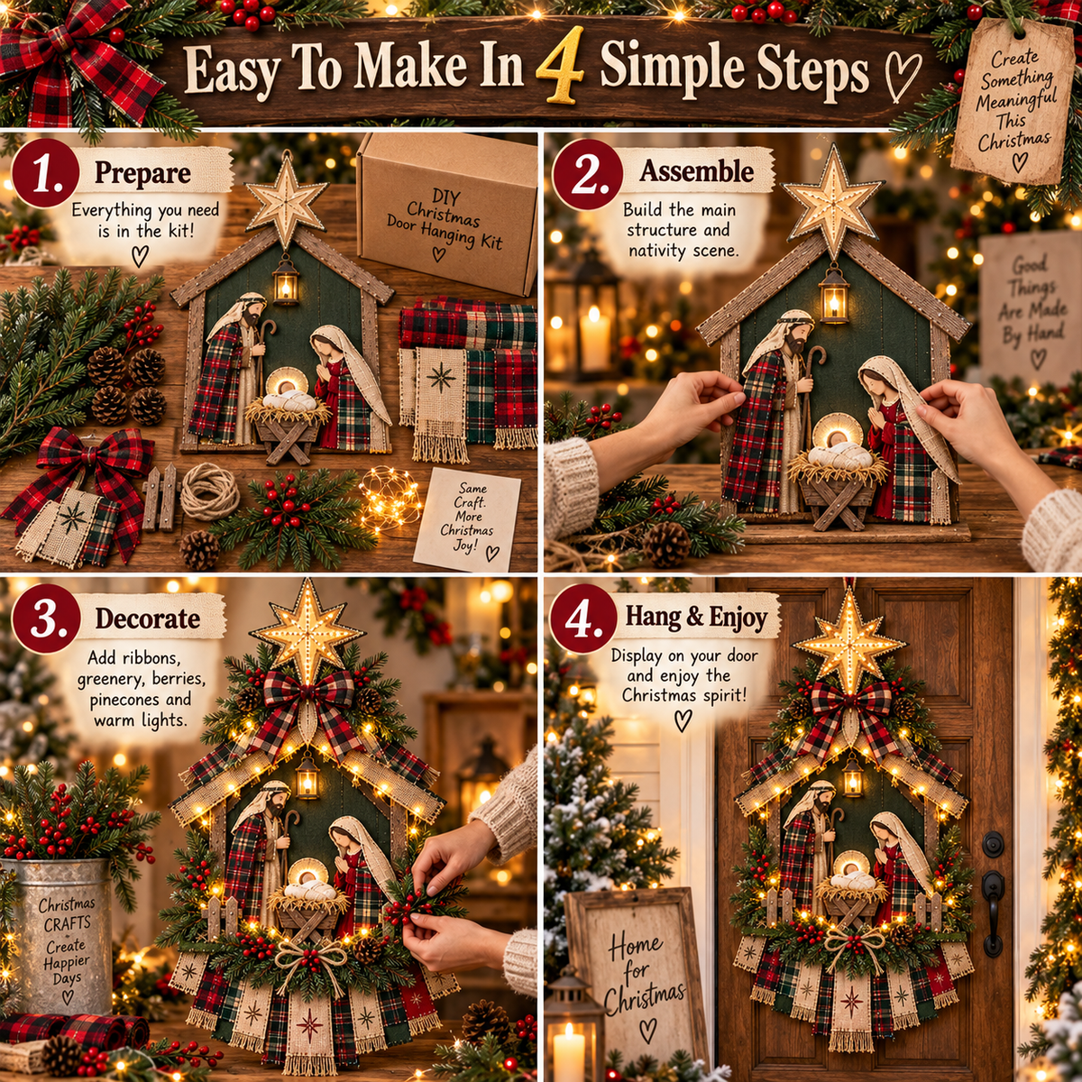 Sevair Deco DIY Lighted Christmas Nativity Scene Door Hanging Kit