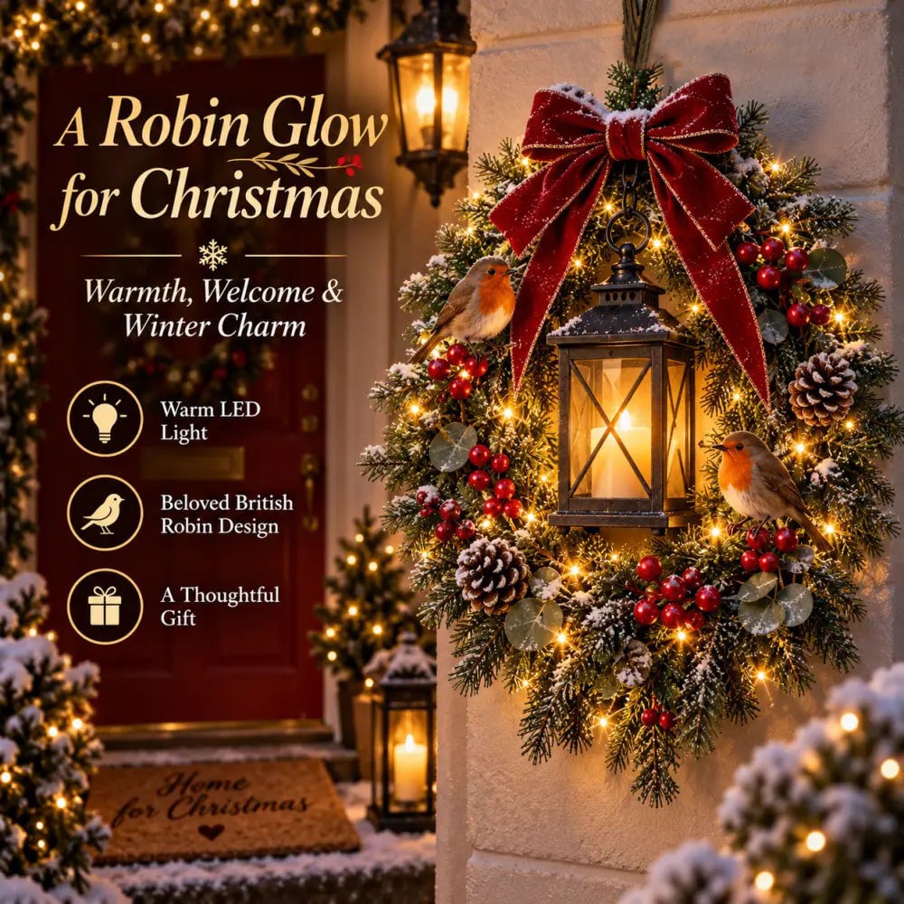 Sevair Deco a Robin Glow – Lighted Robin Christmas Wreath