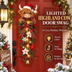 Sevair Deco Lighted Highland Cow Christmas Door Swag