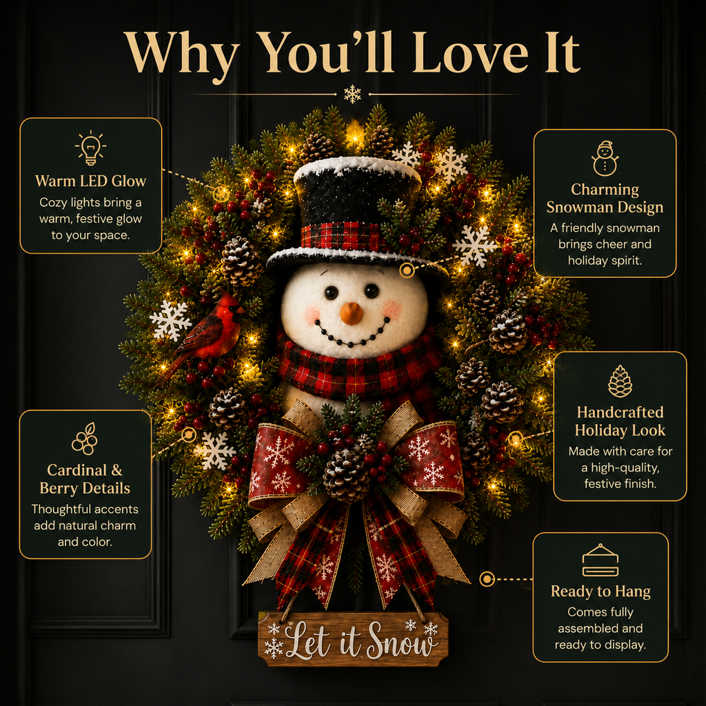 Sevair Deco Snowman Glow Christmas Wreath