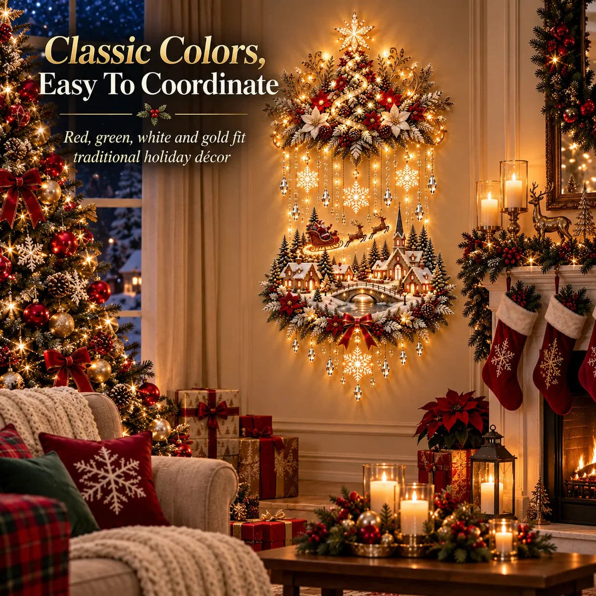 Sevair Deco Illuminated Christmas Tree & Village Wall Hanging