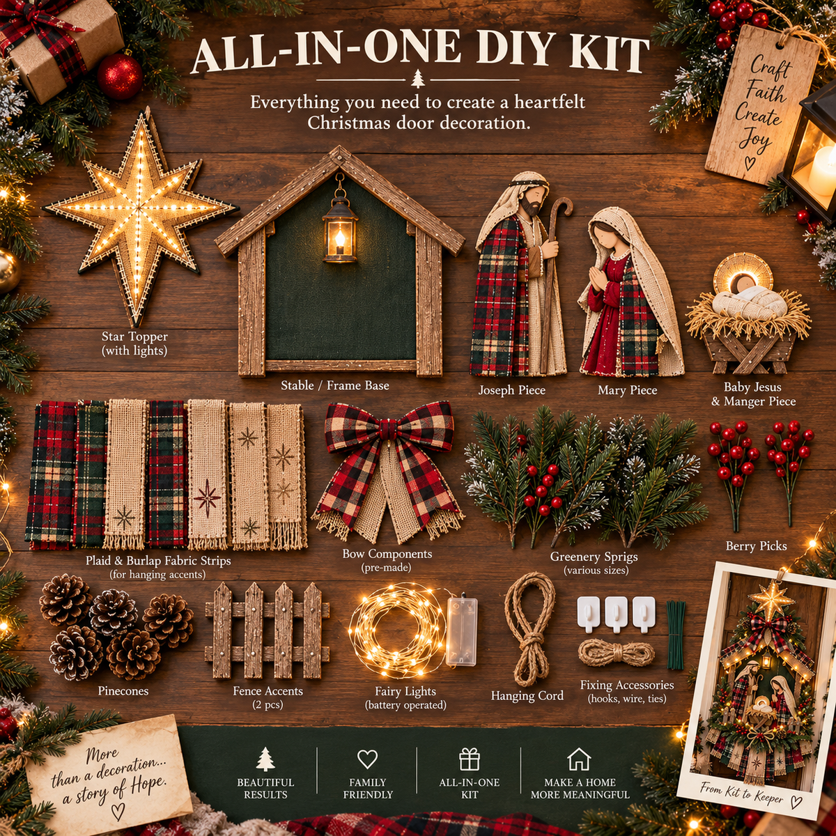 Sevair Deco DIY Lighted Christmas Nativity Scene Door Hanging Kit