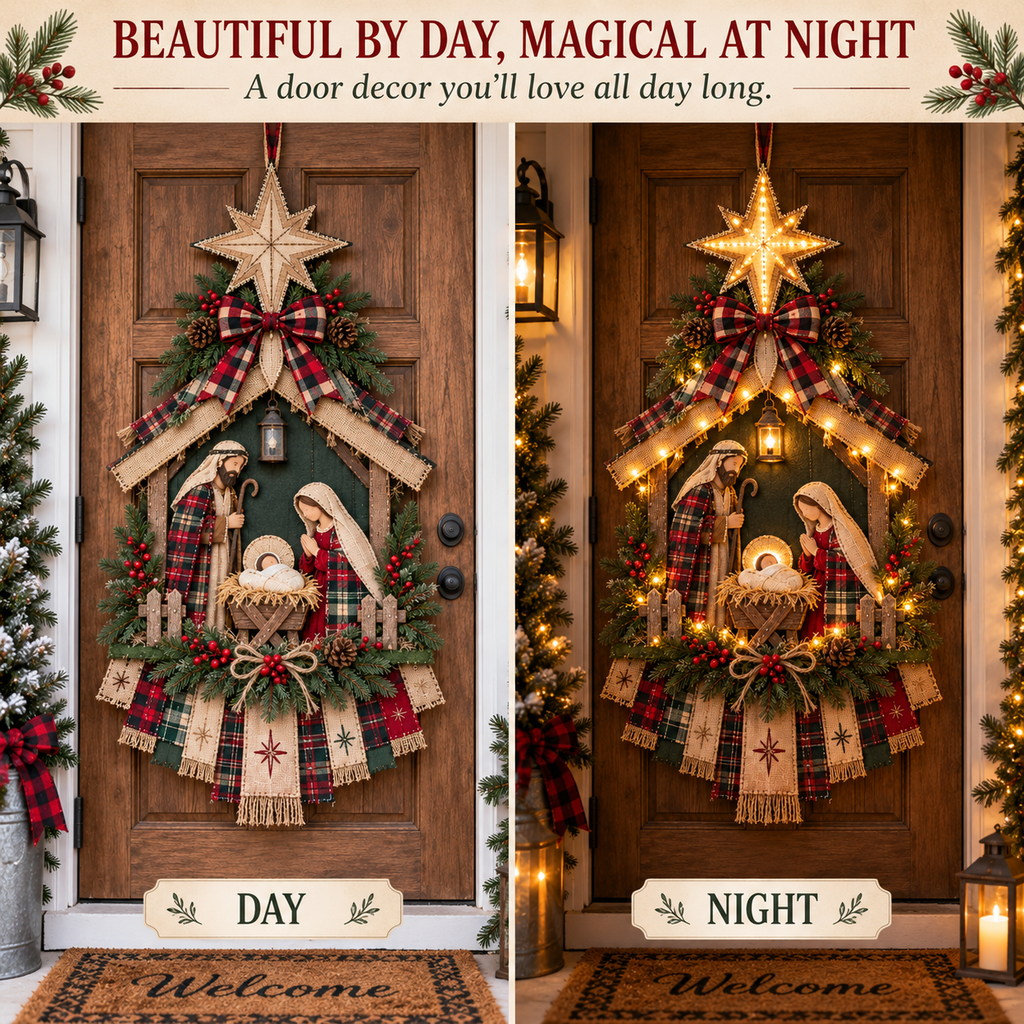 Sevair Deco DIY Lighted Christmas Nativity Scene Door Hanging Kit