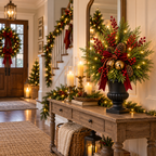 Sevair Deco 24-Inch Pre-Lit Artificial Christmas Evergreen Urn Filler with Berries, Pinecones & Vintage Bells
