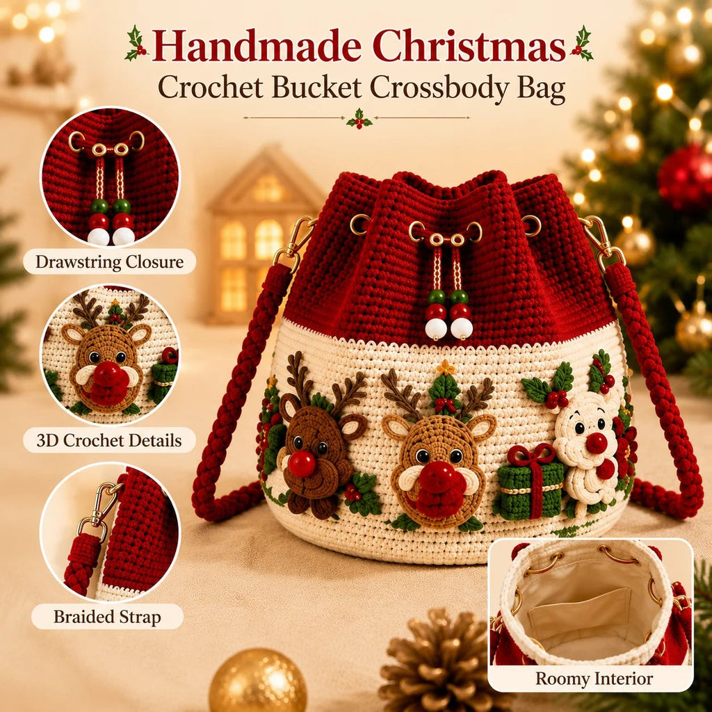 Sevair Deco Christmas Crochet Bucket Crossbody Bag