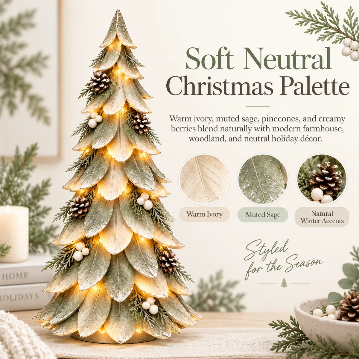 Sevair Deco Winterleaf Glow Christmas Tree