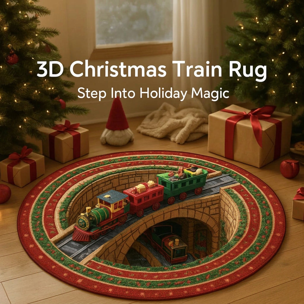 Sevair Deco 3D Christmas Train Rug for Holiday Decor 01