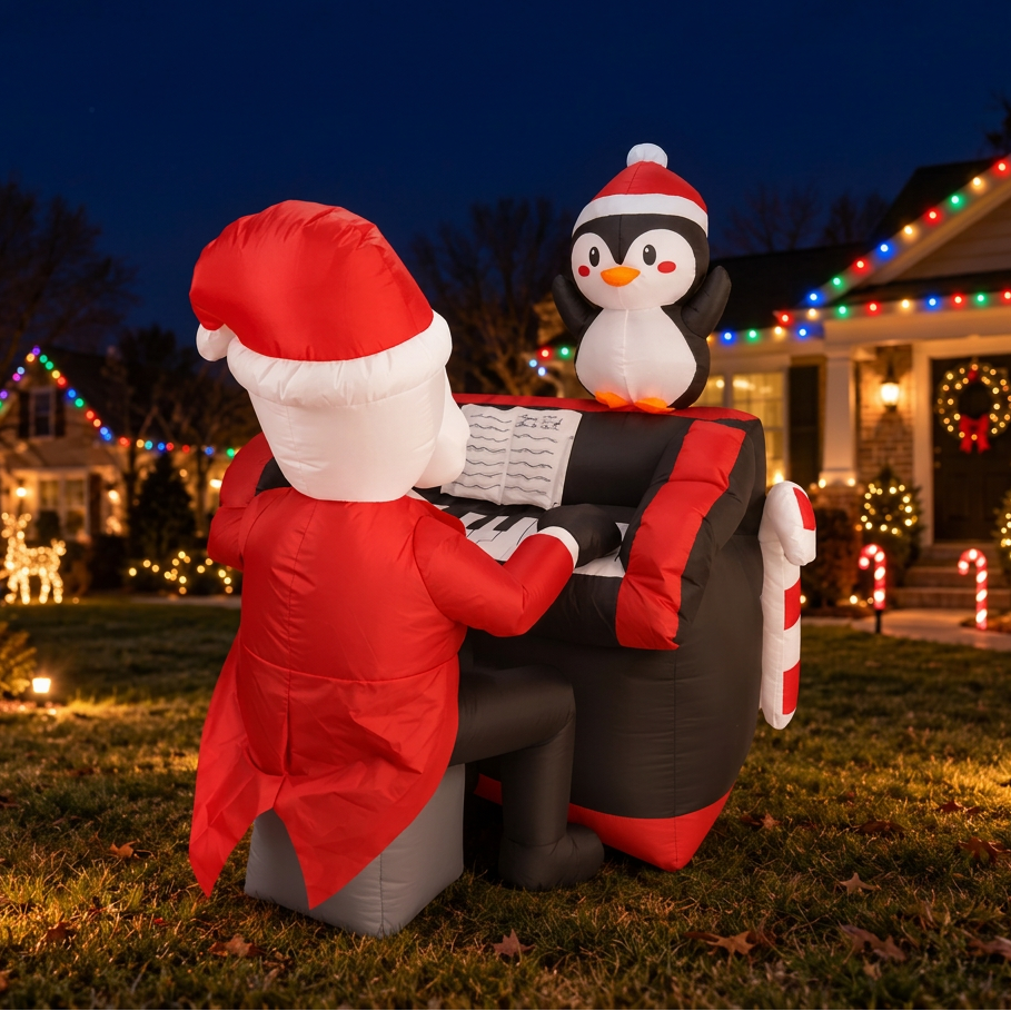 Sevair Deco 4.9FT Santa Penguin Piano Inflatable 1