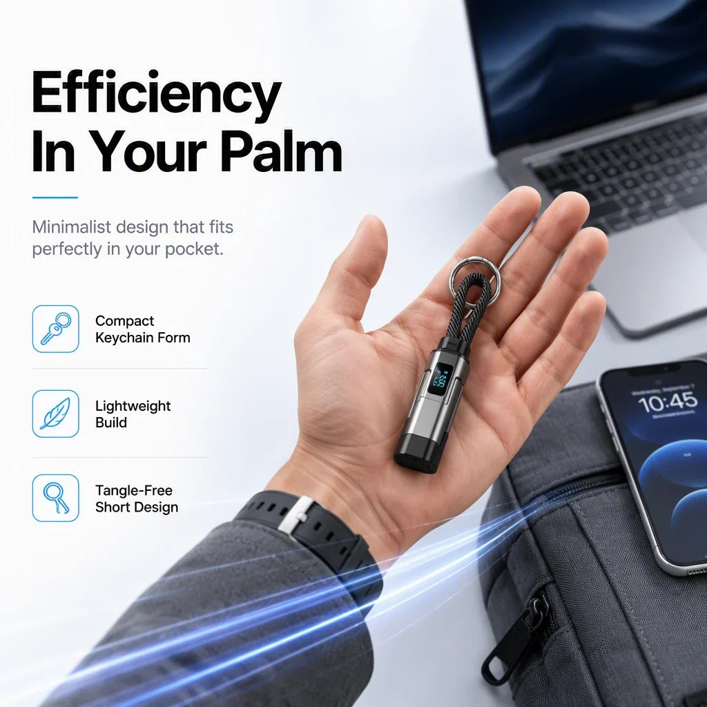 Sevair Deco 4-in-1 Keychain Fast Charging Cable pocket size