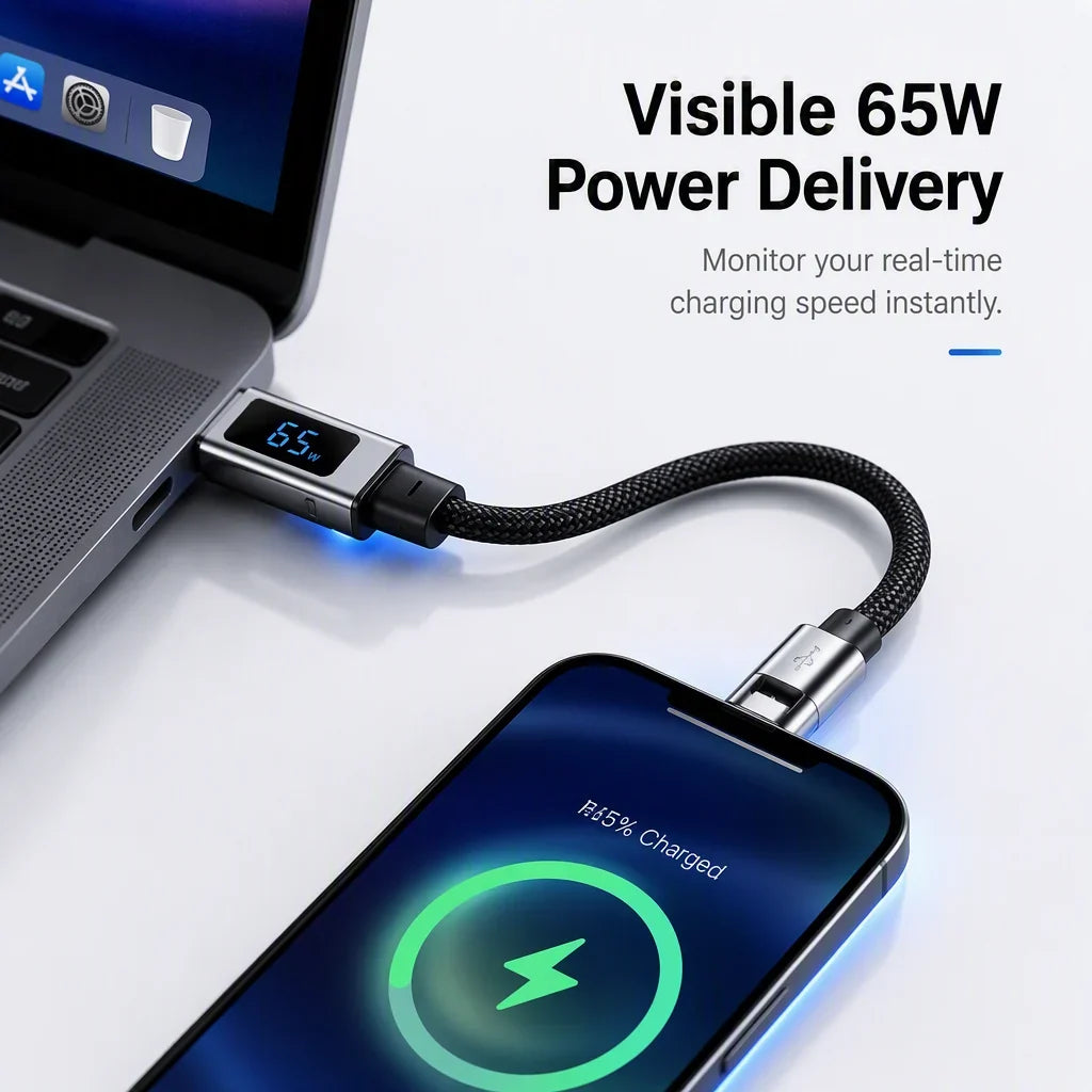 Sevair Deco 4-in-1 Keychain Fast Charging Cable power display