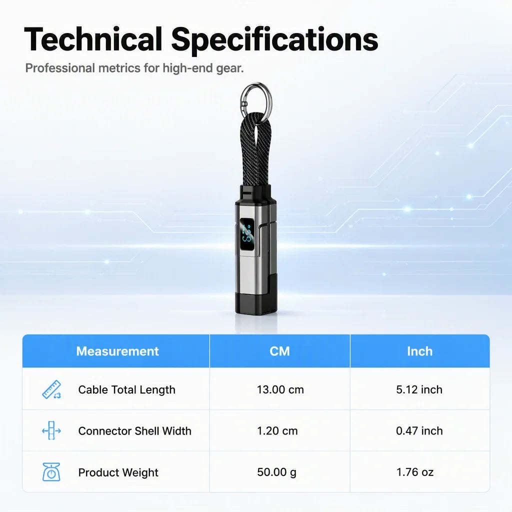Sevair Deco 4-in-1 Keychain Fast Charging Cable size guide