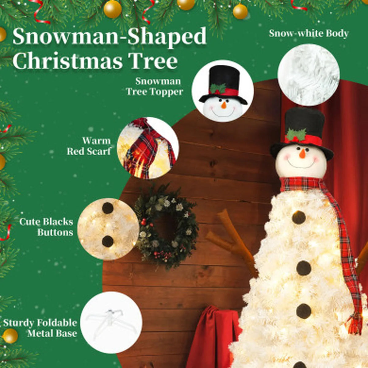 Sevair Deco 4FT Pre-Lit Snowman Christmas Tree 6
