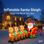 Sevair Deco 5FT Inflatable Santa Sleigh with Reindeer 1