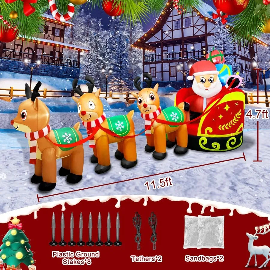 Sevair Deco 5FT Inflatable Santa Sleigh with Reindeer 3
