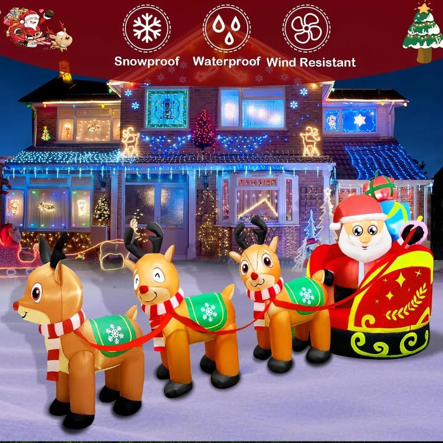 Sevair Deco 5FT Inflatable Santa Sleigh with Reindeer 5