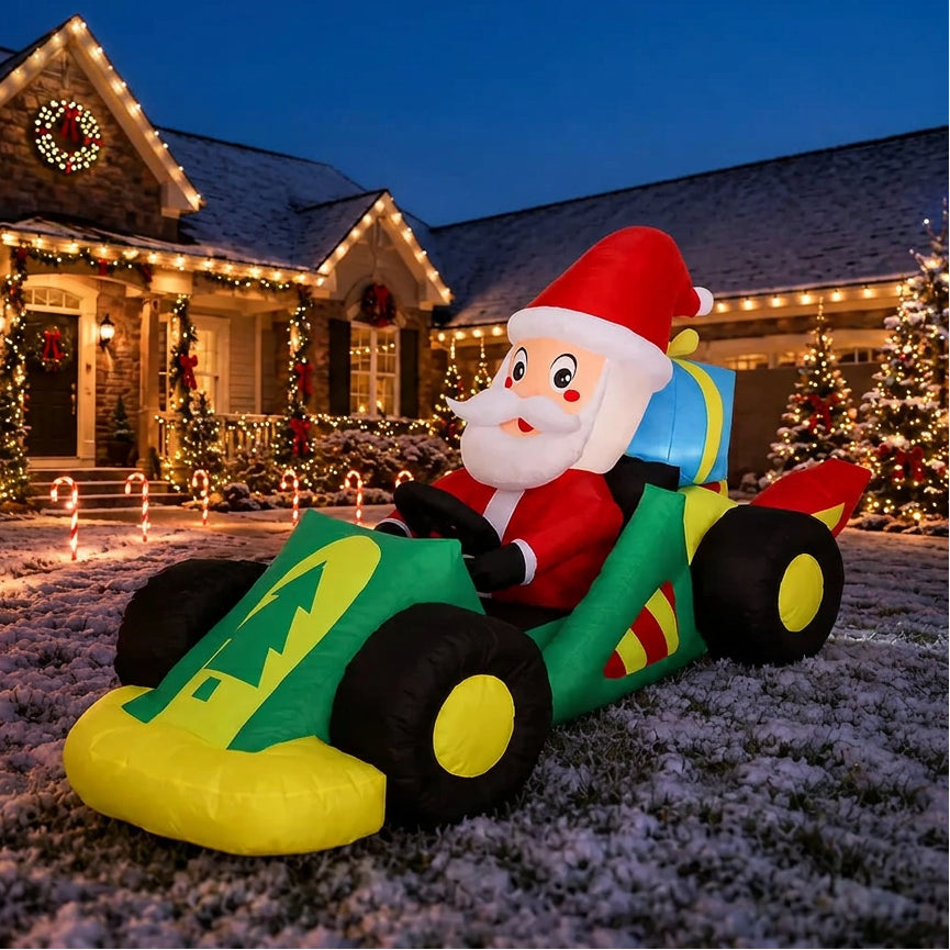 Sevair Deco Santa Race Car Inflatable Christmas Yard Decoration