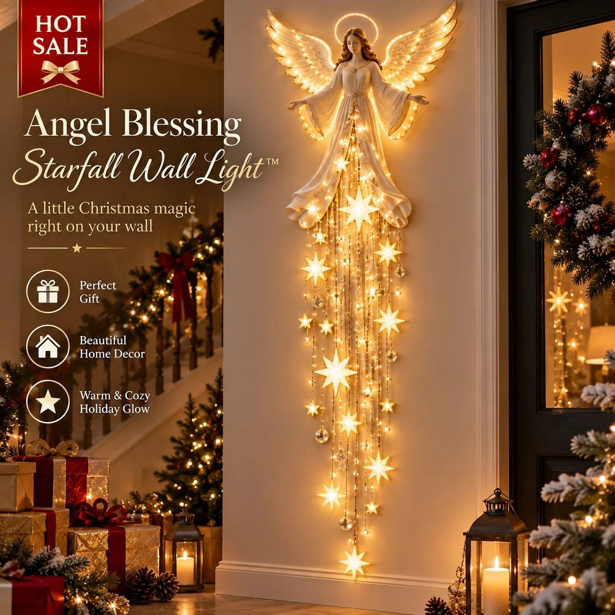 Sevair Deco Angel Starfall Wall Light for Christmas hero