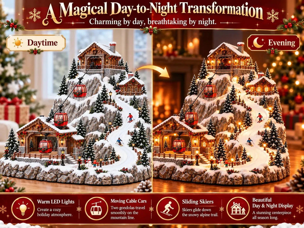 Sevair Deco Animated Christmas Cable Car Ski Village with Lights