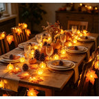 Sevair Deco Autumn Pumpkin and Maple Leaf String Lights dining table