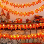 Sevair Deco Autumn Pumpkin and Maple Leaf String Lights fireplace decor