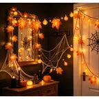 Sevair Deco Autumn Pumpkin and Maple Leaf String Lights halloween display
