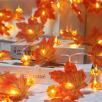 Sevair Deco Autumn Pumpkin and Maple Leaf String Lights leaf closeup
