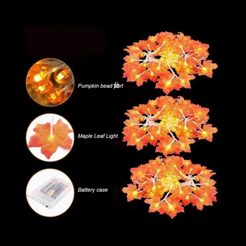 Sevair Deco Autumn Pumpkin and Maple Leaf String Lights product details
