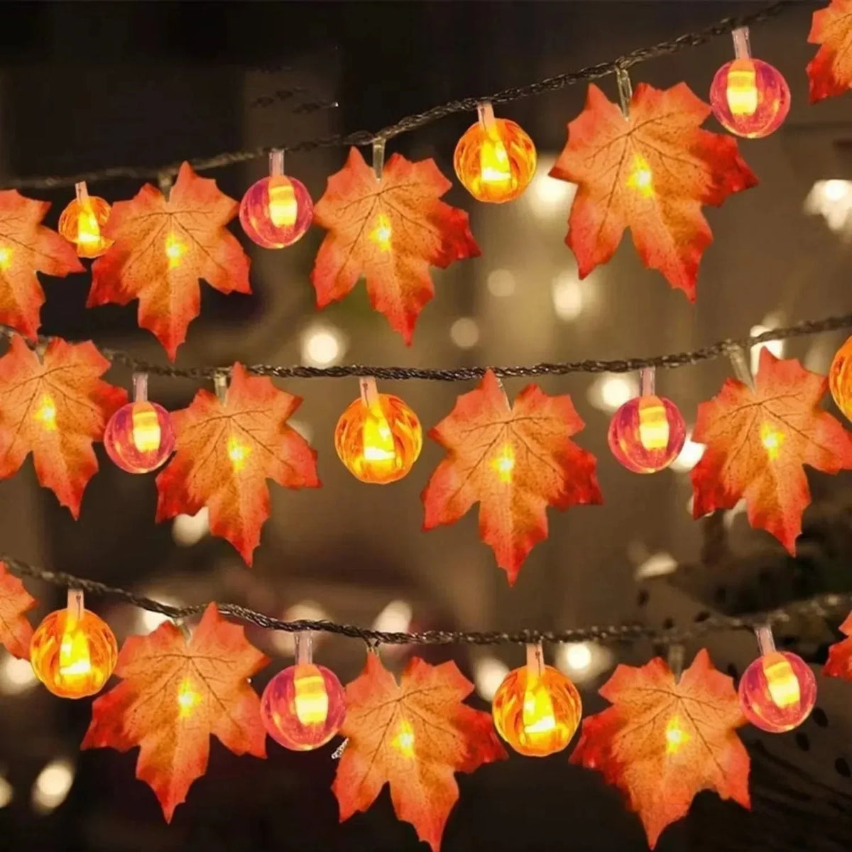 Sevair Deco Autumn Pumpkin and Maple Leaf String Lights pumpkin garland