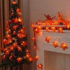 Sevair Deco Autumn Pumpkin and Maple Leaf String Lights seasonal tree