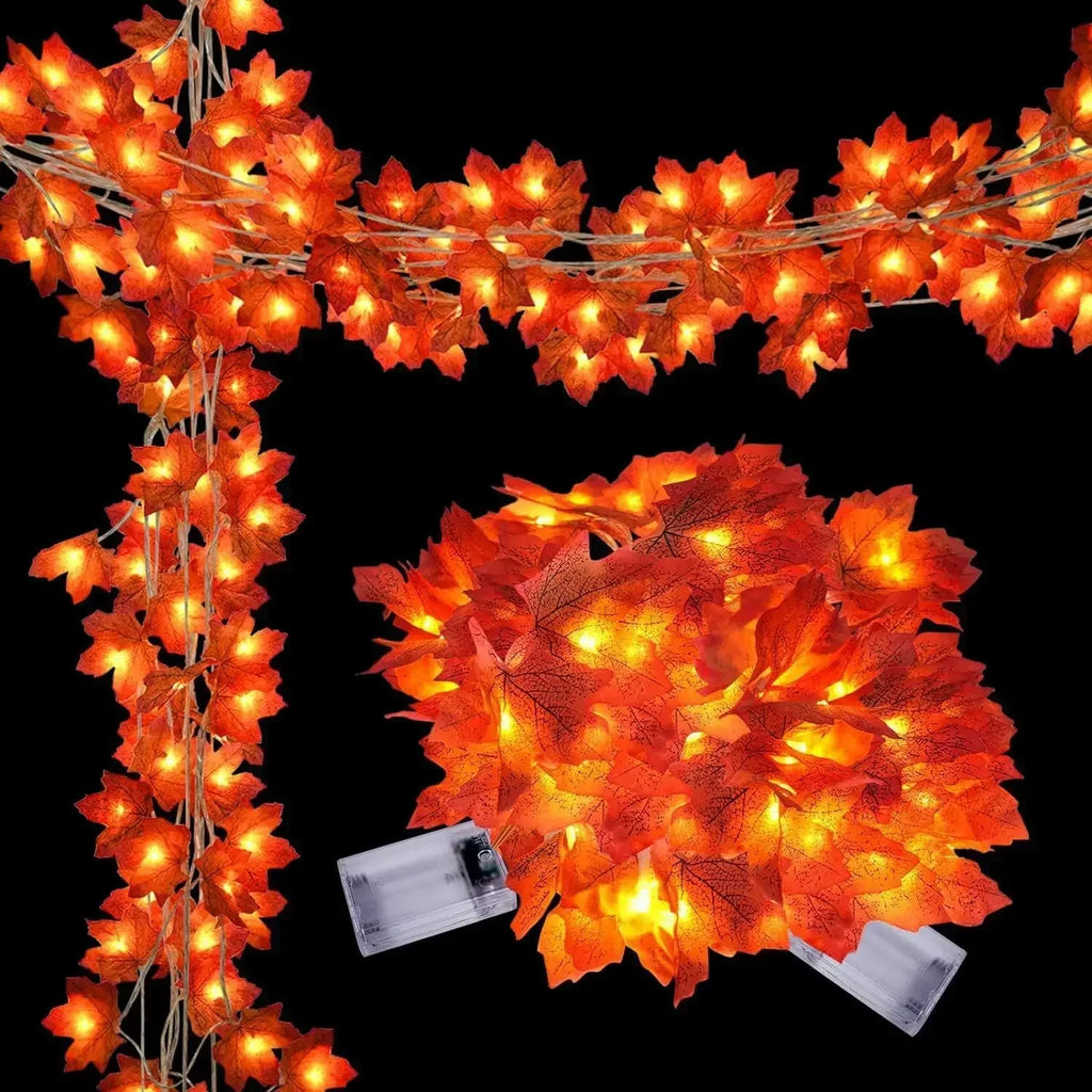 Sevair Deco Autumn Pumpkin and Maple Leaf String Lights string details