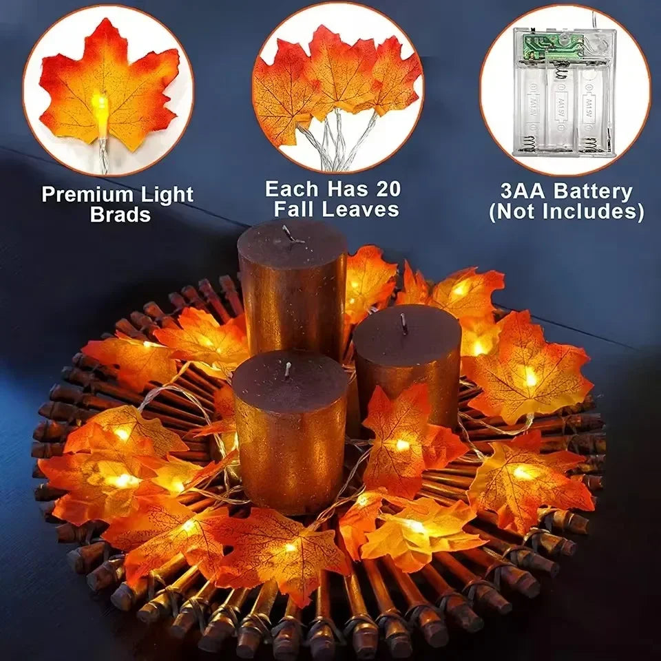 Sevair Deco Autumn Pumpkin and Maple Leaf String Lights table centerpiece