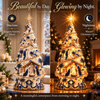 Sevair Deco Bethlehem Nativity Light-Up Christmas Tree day night