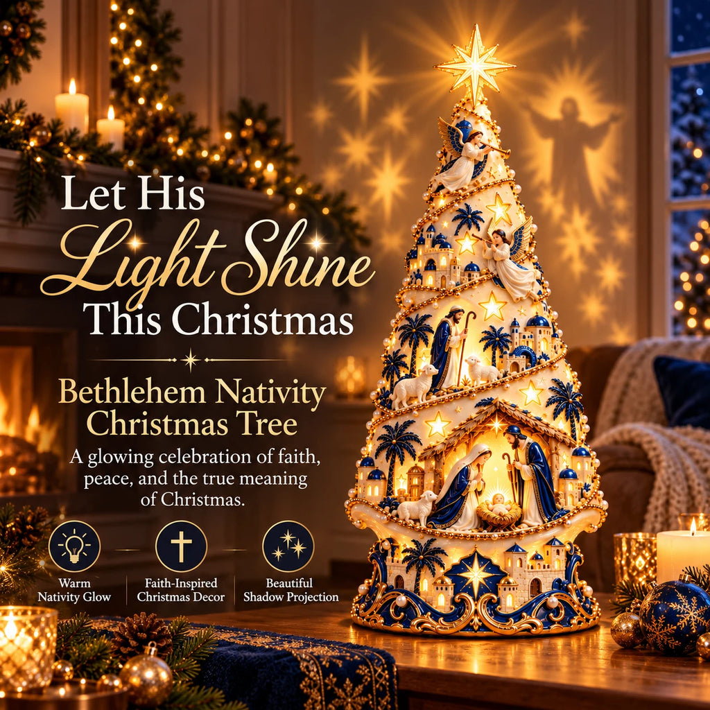 Sevair Deco Bethlehem Nativity Light-Up Christmas Tree golden glow