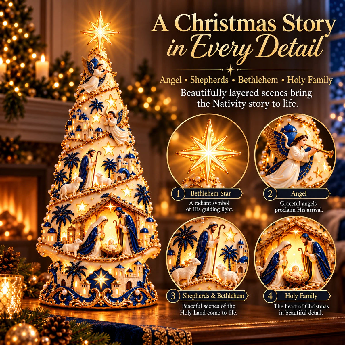 Sevair Deco Bethlehem Nativity Light-Up Christmas Tree nativity details